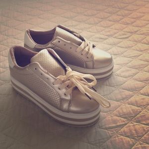 Gold Platform Sneakers with stripe detail